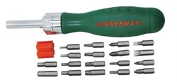 Трещоточная отверточная рукоятка Jonnesway с набором бит 19 предметов DR0119S - фото 114942