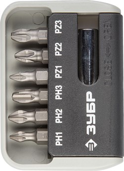 Набор крестовых бит Зубр PH/PZ с магнитным адаптером, 7 предметов 26043-H7 - фото 266856