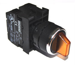 Переключатель EMAS 2-0-1 с подсветкой светодиод 100-230V AC, без фиксации, желтый 2НО B1S1SL32S - фото 323231