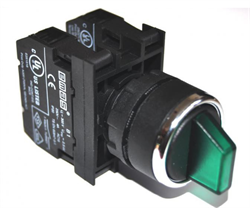 Переключатель EMAS 2-0-1 с подсветкой светодиод 100-230V AC, с фиксацией в 1 положении, зеленый 2НО B1Y1SL31Y - фото 323236