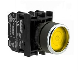 Нажимная кнопка EMAS с фиксацией, с подсветкой желтый светодиод 12-30V AC/DC (2НО) B181FS - фото 323282
