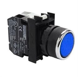 Нажимная кнопка EMAS с подсветкой синим светодиодом 12-30V AC/DC, (1НЗ) B270DM - фото 323380