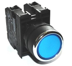 Нажимная кнопка EMAS с подсветкой синим светодиодом 12-30V AC/DC, (2НЗ) B272DM - фото 323382