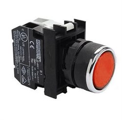 Нажимная кнопка EMAS красная с подсветкой красным светодиодом 100-230V AC (1НЗ) B2K0DK - фото 323396