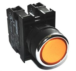 Нажимная кнопка EMAS желтая с подсветкой желтым светодиодом 100-230V AC, (2НЗ) B2S2DS - фото 323406
