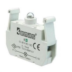 Блок-контакт подсветки EMAS с красным светодиодом 100-230V AC BK - фото 323456