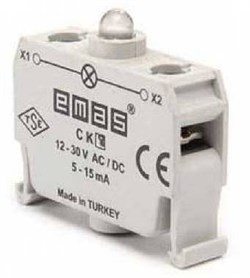 Блок-контакт подсветки EMAS с красным светодиодом 12-30V AC/DC CK6 - фото 323721