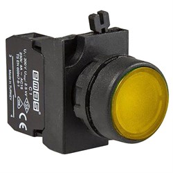 Нажимная кнопка EMAS с подсветкой желтый светодиод 12-30V AC/DC, желтая (1НО) CP180DS - фото 324000