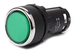 Нажимная моноблочная кнопка EMAS зеленая 22 мм, IP 40 (1НЗ+1НЗ) MB202DY - фото 324702