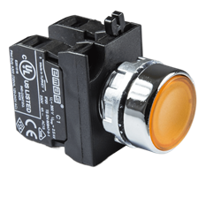 Нажимная кнопка EMAS желтая с подсветкой желтым cветодиодом 100-230V AC (2НЗ) CM2S2DS - фото 385697