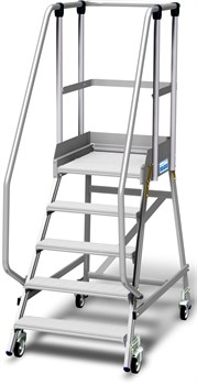 Односторонняя передвижная лестница-платформа Krause Stabilo с высоким ограждением 5 ступеней 820655 - фото 386418