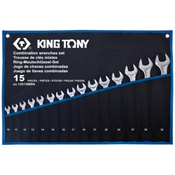 Набор комбинированных ключей, 10-32 мм, чехол из теторона, 15 предметов KING TONY 12D15MRN TONY - фото 677392