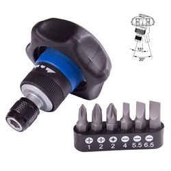 Трещотка компактная 1/4", 48 зубцов, дисковый механизм, для вставок (бит), в комплекте 6 вставок (бит) KING TONY P2746 TONY - фото 683353