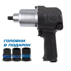 Гайковерт пневматический ударный 1/2", 678 Нм, в комплекте 3 торцевые головки KING TONY P33411-040B TONY - фото 683354