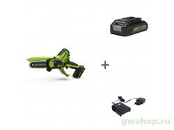 Пила цепная аккумуляторная GREENWORKS G24MCS10 24V + АКБ 2 Ач и ЗУ Greenworks 2008207UA - фото 686869