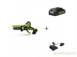 Пила цепная аккумуляторная GREENWORKS GD24CSMNX 24V + АКБ 2Ач и ЗУ Greenworks 2008707UA - фото 686919