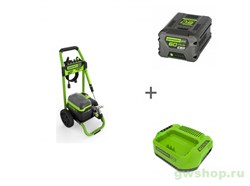 Мойка высокого давления аккумуляторная GREENWORKS GDP60DP 60V с портом на 2 АКБ + АКБ 5 Ач и ЗУ Greenworks 5106207UG - фото 688445