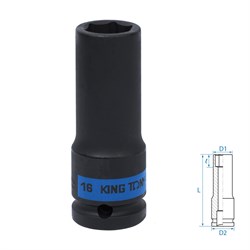 Головка торцевая ударная глубокая шестигранная 1/2", 16 мм KING TONY 443516M TONY - фото 715124