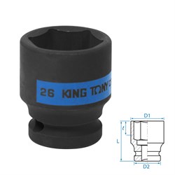 Головка торцевая ударная шестигранная 1/2", 26 мм KING TONY 453526M TONY - фото 715313