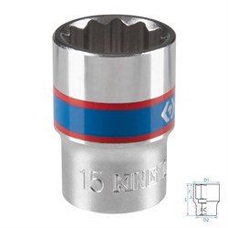 Головка торцевая стандартная двенадцатигранная 3/8", 15 мм KING TONY 333015M TONY - фото 715600