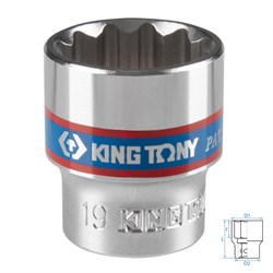 Головка торцевая стандартная двенадцатигранная 3/8", 19 мм KING TONY 333019M TONY - фото 715609