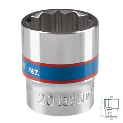 Головка торцевая стандартная двенадцатигранная 3/8", 20 мм KING TONY 333020M TONY - фото 715611