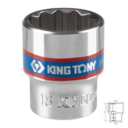 Головка торцевая стандартная двенадцатигранная 3/8", 18 мм KING TONY 333018M TONY - фото 717507
