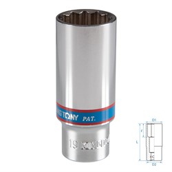 Головка торцевая глубокая двенадцатигранная 3/8", 19 мм KING TONY 323019M Tony - фото 718713