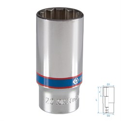 Головка торцевая глубокая двенадцатигранная 3/8", 22 мм KING TONY 323022M Tony - фото 718715