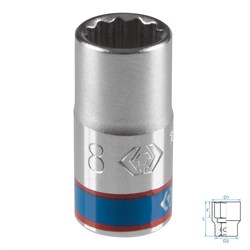 Головка торцевая стандартная двенадцатигранная 1/4", 8 мм KING TONY 233008M TONY - фото 719528