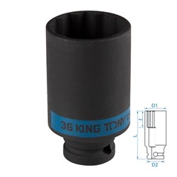 Головка торцевая ударная глубокая двенадцатигранная 1/2", 36 мм KING TONY 443036M TONY - фото 719545