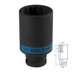 Головка торцевая ударная глубокая двенадцатигранная 1/2", 32 мм KING TONY 443032M TONY - фото 719877