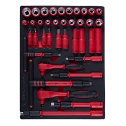 Набор торцевых диэлектрических головок с принадлежностями 1/4", 3/8", шестигранные, 5-19 мм, ложемент, 38 предметов KING TONY 9-55VE01MRV TONY - фото 720372