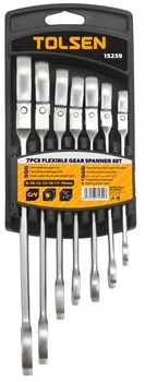 Набор комбинированных трещоточных ключей с шарниром, 8-19 мм, 7 предметов TOLSEN TT15259 TT15259 - фото 721662