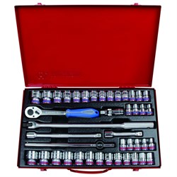 Набор торцевых головок с принадлежностями 1/2", шестигранные, 10-32 мм, 5/16"-1-1/4", 42 предмета KING TONY 4542CR02 TONY - фото 722148