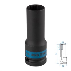 Головка торцевая ударная глубокая двенадцатигранная 1/2", 16 мм KING TONY 443016M TONY - фото 722540