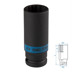 Головка торцевая ударная глубокая двенадцатигранная 1/2", 23 мм KING TONY 443023M TONY - фото 722546