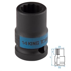 Головка торцевая ударная двенадцатигранная 1/2", 14 мм KING TONY 453014M TONY - фото 722553
