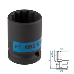 Головка торцевая ударная двенадцатигранная 1/2", 21 мм KING TONY 453021M TONY - фото 722556