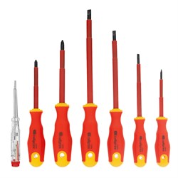 Набор отверток диэлектрических до 1000 В, 7 шт, тестер, CrV, двухкомпонентные рукоятки Сибртех 12936 - фото 724745