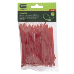 Хомуты, 100 x 2.5 мм, пластиковые, красные, 100 шт Сибртех 45500 - фото 727641