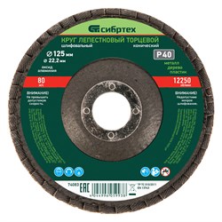 Круг лепестковый торцевой, конический, Р 40, 125 х 22.2 мм Сибртех 74083 - фото 730905