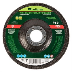 Круг лепестковый торцевой, конический, Р 60, 125 х 22.2 мм Сибртех 74084 - фото 730917