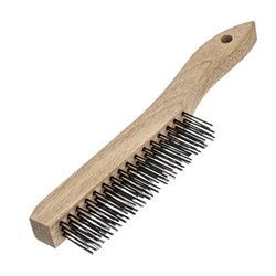 Щетка зачистная трехрядная, закаленная прямая проволока с деревянной ручкой Сибртех 74803 - фото 733144