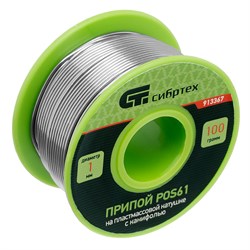 Припой с канифолью, D 1 мм, 100 г, POS61, на пластмассовой катушке Сибртех 913367 - фото 737344