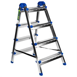 Стремянка двухсторонняя 4 ступени, сталь профиль, стальные ступени, Сибртех 97984 - фото 738781