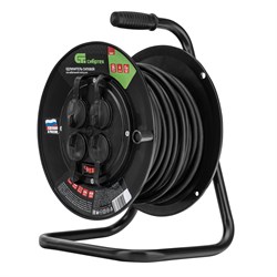 Удлинитель силовой на кабельной катушке, ПВС, 25 м, 4 розетки с крышкой, IP44, 16А, УХз16, Сибртех 96047 - фото 738935