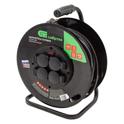 Удлинитель силовой 30 м, 16А, тип УХз16,  КГ 3 x 2.5 мм, на стальной катушке, 4 розетки Сибртех 95879 - фото 738997