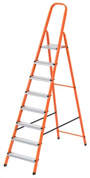 Стремянка, 8 ступеней, стальной профиль, ступени сталь, оранжевая, Сибртех 97968 - фото 740148