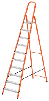 Стремянка, 10 ступеней, стальной профиль, ступени сталь, оранжевая, Сибртех 97973 - фото 740150
